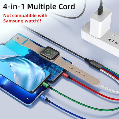 5FT/1.5M Multi Charging Cable for Apple Watch Charger Travel Nylon Braided USB C Micro USB Compatible with iWatch Ultra/SE/10/9/8/7/6/5/4/3/iPhone 16 15 Pro Max/14/13/12/Galaxy Android