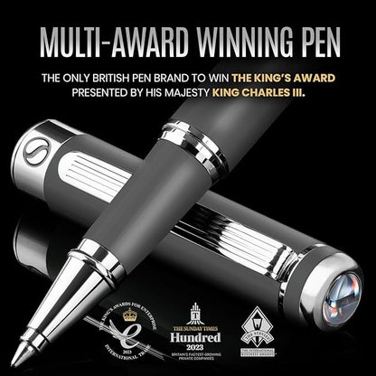 Scriveiner Dark Grey Rollerball Pen - Stunning Luxury Pen With Chrome Finish, Schmidt Ink Refill, Best Roller Ball Gift Set for Men & Women, Professional, Executive Office, Nice Pens