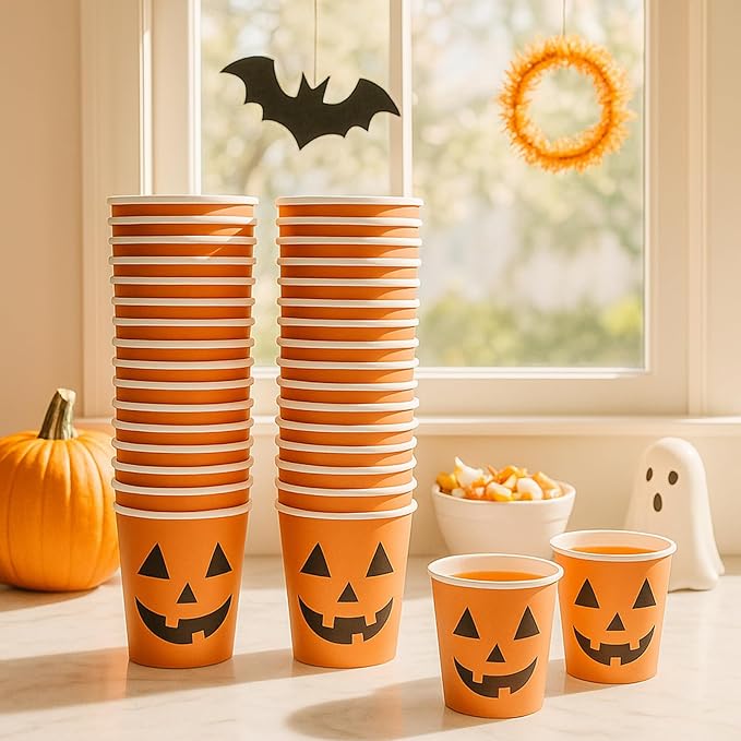 50 Pcs Halloween Shot Cups Pumpkin 2oz Paper Disposable Shot Glasses Mini Party Cup for Halloween Party Drinking Supplies