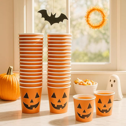 50 Pcs Halloween Shot Cups Pumpkin 2oz Paper Disposable Shot Glasses Mini Party Cup for Halloween Party Drinking Supplies