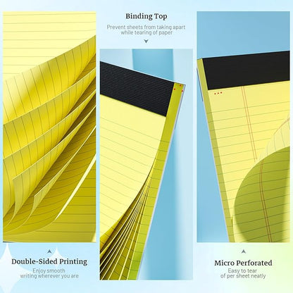Legal Pad 8.5 x 11 Notepad, 6 Pack Lined Paper College Ruled 8.5 x 11 Legal Pads, Double-Side Printed Yellow Paper Note Pads 8.5 x 11 Writing Paper Pads 30 Sheets Per Note Pad for School, Home, Office