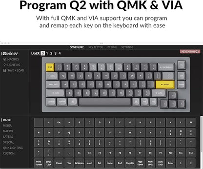 Keychron Q2 Wired Custom Mechanical Keyboard, QMK/VIA Programmable Macro, Full Aluminum, Hot-Swappable Gateron G Pro Brown Switch, 65% Layout Double Gasket Compatible with Mac and Windows - Grey
