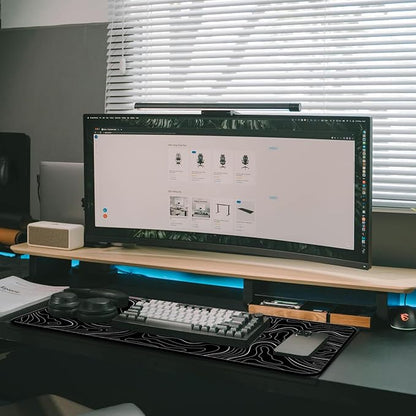 Large Computer Mouse Pad with Non-Slip Base for Desktop, Cute Gaming Mouse Mat with Stitched Edges, Long Extended Anime Mousepad for Laptop, 31.5 x 11.8 inches (Black Topographic Map)