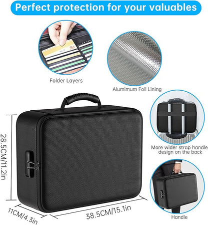 ENGPOW 5200°F Fireproof Document Bag with Lock, Upgraded Heat Insulated Fireproof Box 8 Layers File Organizer, Portable Home Travel Safe Storage for Important Documents,Passports,Laptop, Black(Soft)