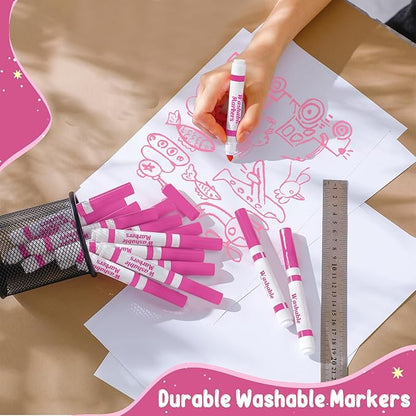 Janlaugh 60 Pcs Pink Washable Markers Bulk Coloring Broad Line Markers for Kids Conical Tip Pink drawing pens for Classroom Back to School travel Art baby shower gender reveal Supplies, Ages 6+