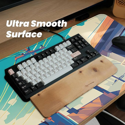 Anime Cute Cat with Sky Backgound Gaming Mouse Pad with Non-Slip Rubber Base, Large Kawaii Mousepad with Stitched Edges, Long Keyboard Mat for Laptop and Mouse, 31.5 x 11.8 inches