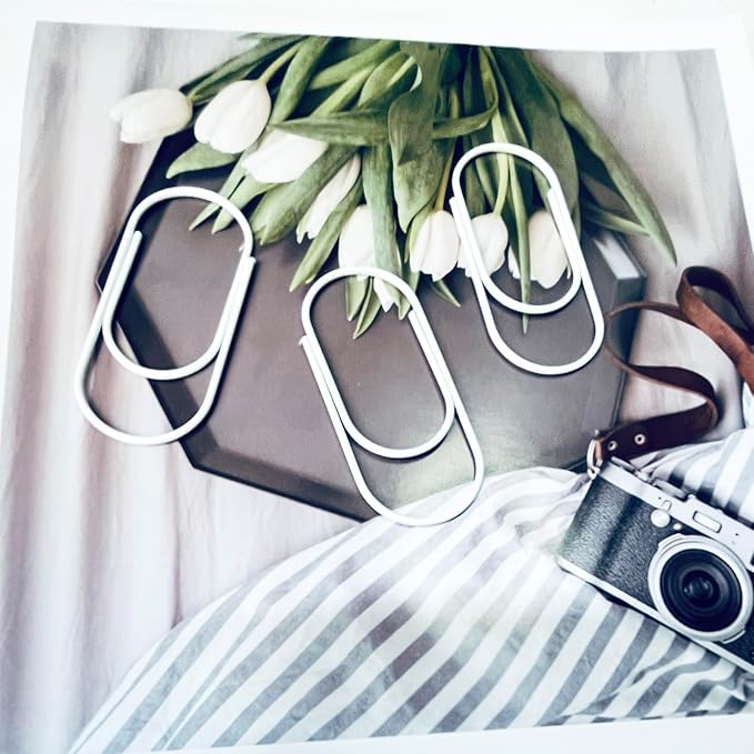 Big Paper Clips, 50pcs of Durable and Rustproof Coated 2 Inch Large Paper Clips Great for Office Supplies Wedding Invitation Card Bookmarks(White)
