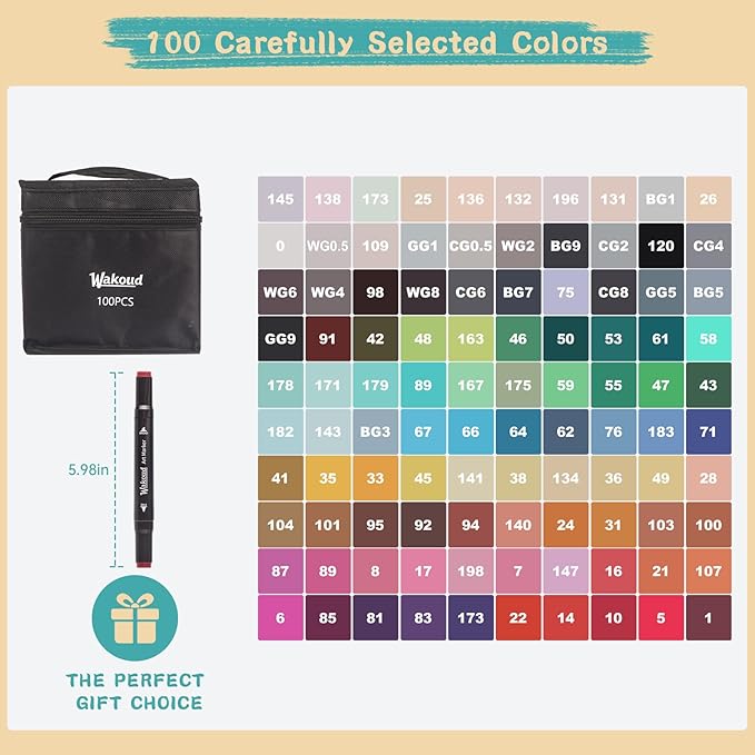 Alcohol Markers, 100 Colors Dual Tip Permanent Art Markers, Drawing Marker, Coloring Marker for Book Painting Card Making for Adults Kids.