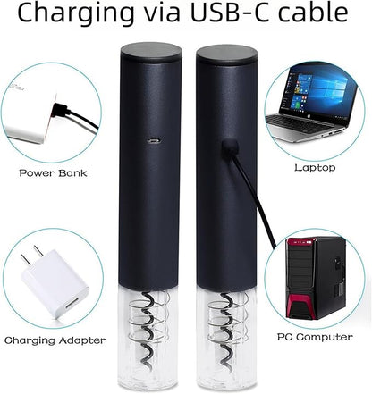 Electric Wine Bottle Opener Set – Rechargeable Corkscrew with Foil Cutter, Wine Pourer & Vacuum Stopper – One-Touch Automatic Wine Opener Wine Accessories – Perfect Wine Gifts for Wine Lovers
