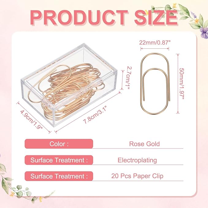 PATIKIL 20 Pcs Paper Clip, 2inch Non-Skid Metal Paper Clamp Clips Large for Office Supplies Craft Scrapbook Document Note Sorting, Electroplating, Pink
