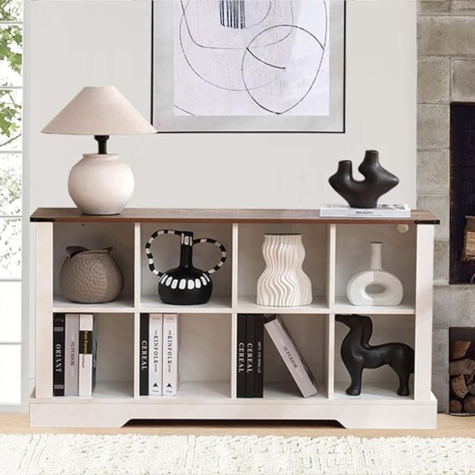 8 Cube Storage Organizer with LED Lights, Wooden Bookcase with Storage, Modern Cube Shelf for Living Room, Bedroom, Home Office - White