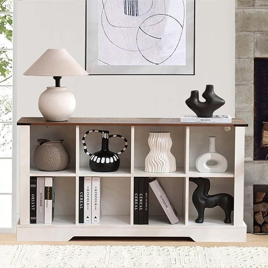 8 Cube Storage Organizer with LED Lights, Wooden Bookcase with Storage, Modern Cube Shelf for Living Room, Bedroom, Home Office - White