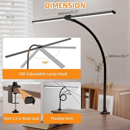 ShineTech Led Desk Lamp for Office Home, Bright Double Head Desk Light with Clamp, Architect Task Lamp 50 Lighting Modes Adjustable Flexible Lamp