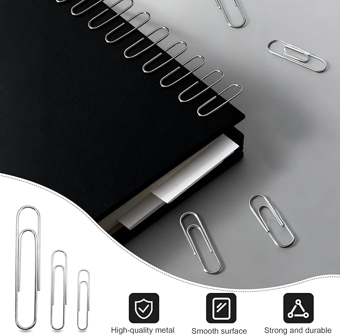 340 Pcs Paper Clips Binder Clips Set, Assorted Size Paperclips Binder Clips Large Medium & Small Size, Cute Office Supplies Set for School Supplies and Desk Essentials (Black)