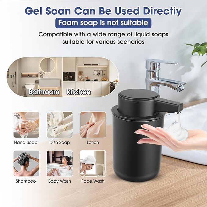 2 Pack Automatic Foaming Soap Dispenser, 10.5oz Touchless Electric Hand Soap Dispenser, Rechargeable Foam Pump for Kitchen Sink, Modern Black (Black)