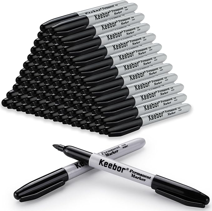 Black Permanent Markers Bulk of 100 Pack, Fine Point Permanent Marker Set, Waterproof, Quick Drying, School & Office Supplies