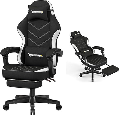 Gaming Chair,Fabric Computer Chair with Pocket Spring Cushion,400 lb Load Capacity,Ergonomic Office Chair with Footrest,Height Adjustable Video Gamer Chair with Lumbar Support (Black)