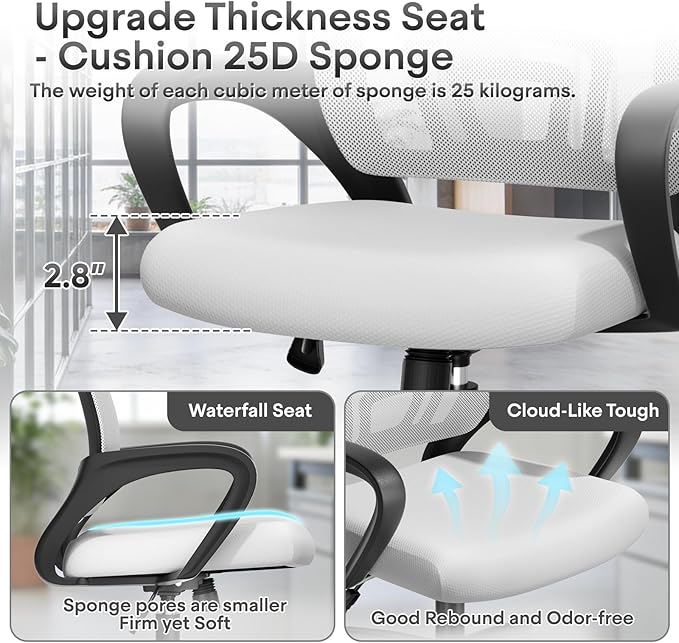 Athena Collection Office Chair - 330Lbs, Breathable Mesh Desk Chair Thickness Cushion with Lumbar Support & Armrest, Rolling Swivel Adjustable Tilt Lock for Home Office/Gaming, Bedroom Study