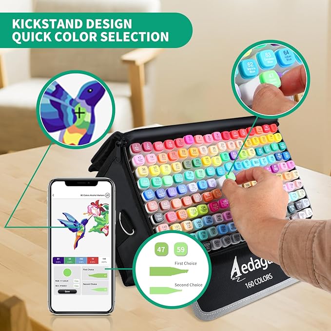 160 Colors Alcohol Markers with Free App, Dual Tip Art Markers with Kickstand Case for Artists Adults. Alcohol Based Marker for Coloring Painting Sketching and Drawing, Great Gift