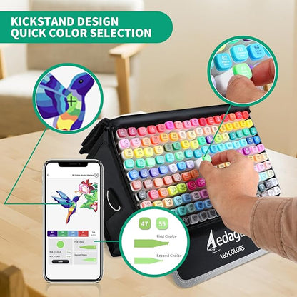 160 Colors Alcohol Markers with Free App, Dual Tip Art Markers with Kickstand Case for Artists Adults. Alcohol Based Marker for Coloring Painting Sketching and Drawing, Great Gift