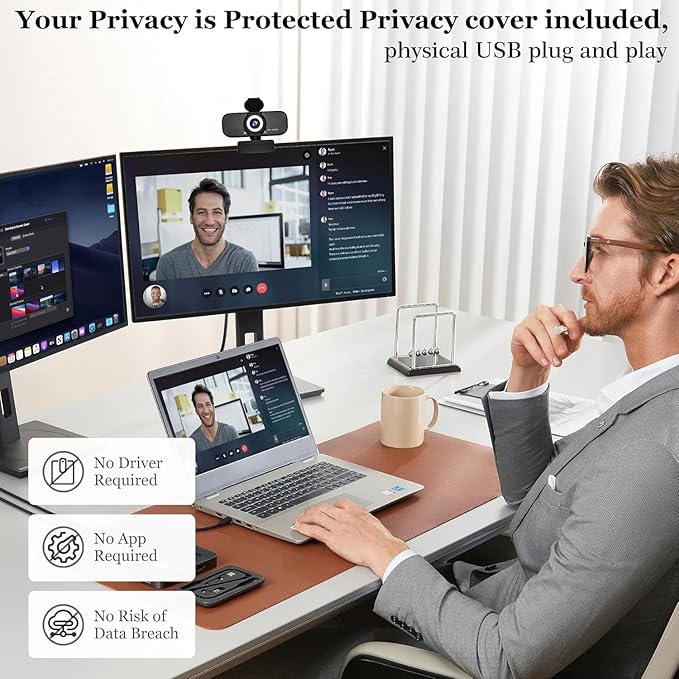 Webcam with Microphone, 1080p Full Hd Webcam for pc with Rotatable Tripod and Privacy Cover,Camera for Computer or Web Camera for Desktop Computer, Ideal for Remote Workers, Students, Gamers