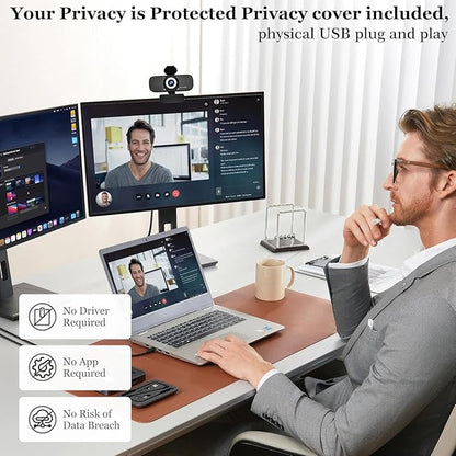 Webcam with Microphone, 1080p Full Hd Webcam for pc with Rotatable Tripod and Privacy Cover,Camera for Computer or Web Camera for Desktop Computer, Ideal for Remote Workers, Students, Gamers