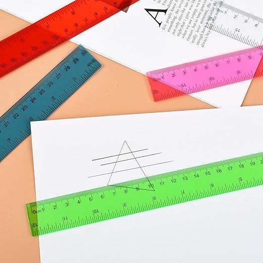 Clear Plastic Ruler 12 Inch Straight Rulers, Bulk Assorted Colors, Shatterproof Ruler with Inches and Centimeters for School Classroom, Home, or Office (8 Pack)