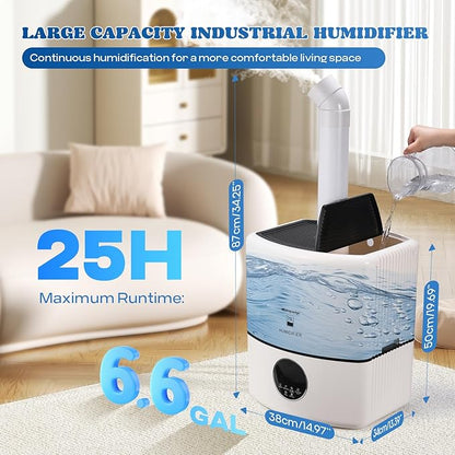 Moongiantgo 25L/6.6Gal Commercial Industrial Humidifier Whole House Humidifier 2100 sq.ft, 4000ML/H Output Cool Mist Humidifiers with 8 Atomizers&3 Mist Modes for Home Office Greenhouse Commercial Use