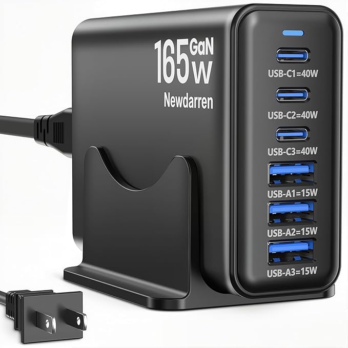 iPhone 17 Charger USB C Fast Charger Block, 3 Type C Port Each 40W Charger for iPhone 17 16 15 Pro Max Plus, Galaxy, iPad, Tablet, Total 165W GaN 6 Port Wall Charging Station Hub Adapter Black