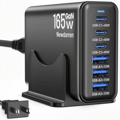 iPhone 17 Charger USB C Fast Charger Block, 3 Type C Port Each 40W Charger for iPhone 17 16 15 Pro Max Plus, Galaxy, iPad, Tablet, Total 165W GaN 6 Port Wall Charging Station Hub Adapter Black