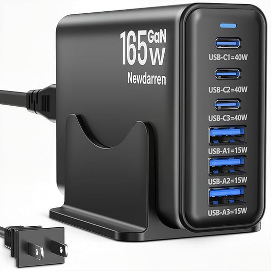 iPhone 17 Charger USB C Fast Charger Block, 3 Type C Port Each 40W Charger for iPhone 17 16 15 Pro Max Plus, Galaxy, iPad, Tablet, Total 165W GaN 6 Port Wall Charging Station Hub Adapter Black