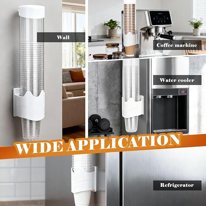 Upgraded Cup Dispenser, Wall Mount Pull Type Water Cooler Cup Holder for 9oz - 12oz Disposable Paper Plastic Cups for Home Office, with Magnetic Mounting Plate (White)