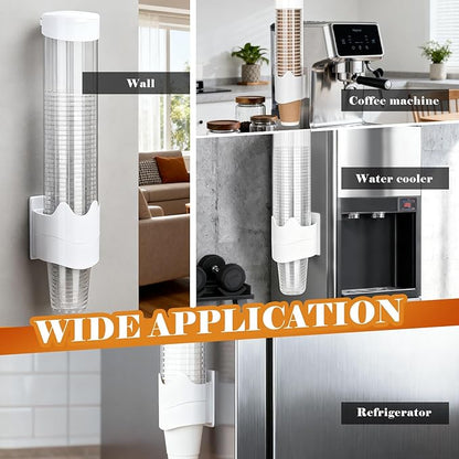 Upgraded Cup Dispenser, Wall Mount Pull Type Water Cooler Cup Holder for 9oz - 12oz Disposable Paper Plastic Cups for Home Office, with Magnetic Mounting Plate (White)