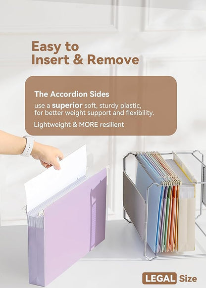 Plastic Extra Capacity Legal Size Hanging File Folders, 2" Pastel Expanding Pocket, Heavy Duty for Filing Cabinet, Insertable 1/5-Cut Tabs - 12 Pack