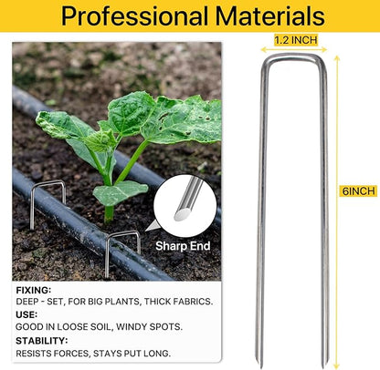 Landscape Staples 6inch,11Gauge Galvanized Lawn Staples, Sturdy Garden Stakes for Effortlessly Securing Weed Barrier Fabric,Ground Stabilization, and Tackling Outdoor Yard Work (6INCH, 500)