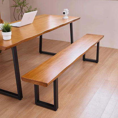 "Durable Solid Wood Top Bench with Sturdy Metal Legs – Versatile Dining & Office Seating " (dark yellowbench, 78.74in)