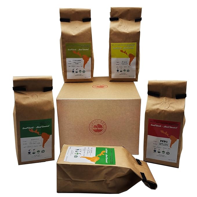 Coffee Gift Set Las Americas 5 Pack 12oz Gourmet Organic Medium Roast whole Bean with Best Beans From Mexico, Guatemala, Peru, Colombia and Brazil 60oz