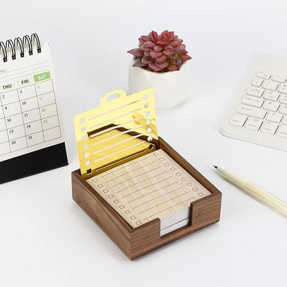 MultiBey Sticky Note Holder with Stencil, 2 Pads 3x3 Sticky Note, Line Stencil and Memo pad Holder, Walnut Wood Sticky Notes Dispenser, Perfect for to-Do Lists, Home, Office