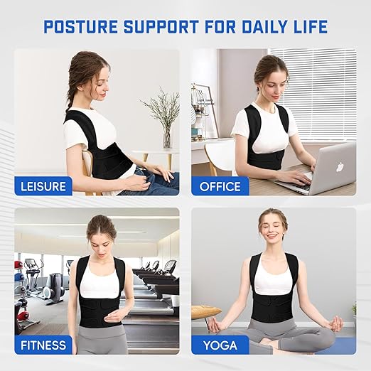 Posture Corrector for Women & Men, Adjustable Back Brace Shoulder Straightener, Full Back Support for Upper & Lower Back Pain, Hunchback, Scoliosis Relief (Black, Small)
