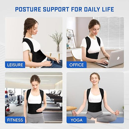 Posture Corrector for Women & Men, Adjustable Back Brace Shoulder Straightener, Full Back Support for Upper & Lower Back Pain, Hunchback, Scoliosis Relief (Black, Small)