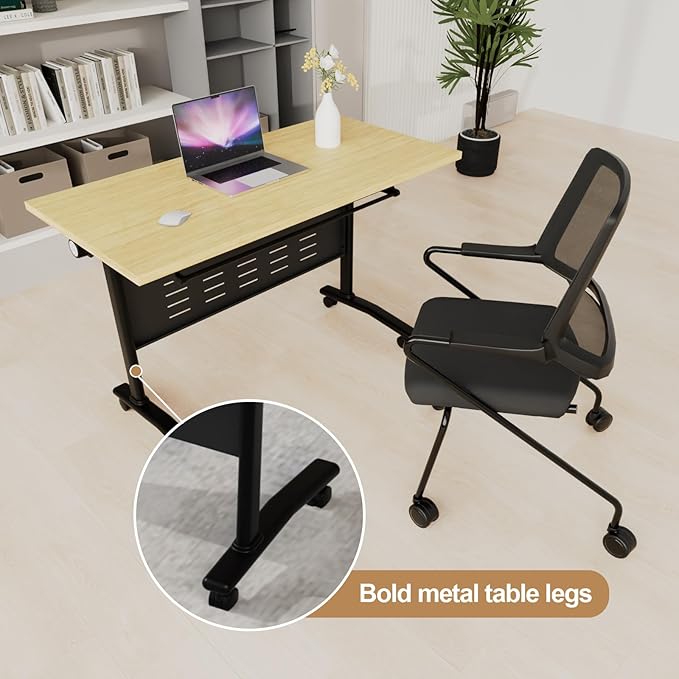 Folding Conference Table,Conference Table with Wheels,Large Flip-Top Training Table,Freely Combinations,Easy to Move for Offices, Schools,Training Rooms（4,A-Yellow,55in