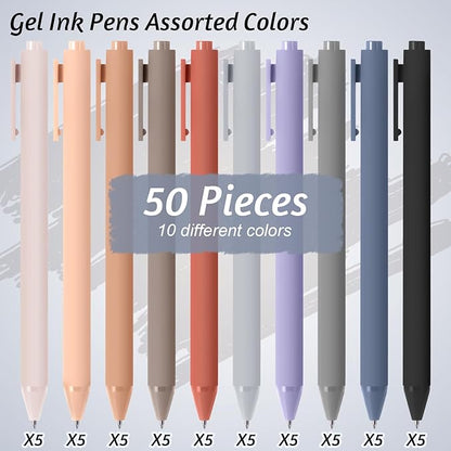Crtiin 50 Pcs Gel Ink Pens Bulk, Black Ink 0.5mm Fine Point Retractable Pen Smooth Writing Office School Supplies for Teacher Server Operation Christmas Charity Donation Thanksgiving (Morandi Colors)