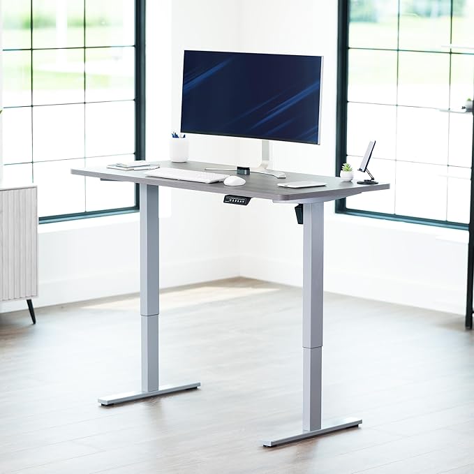 VIVO Electric 55 x 28 in Standing Desk, Memory Height Adjustment, 1B Series, One-Piece Dark Gray Top, Gray Frame, DESK-KIT-1G55G