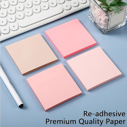 Thenshop 12 Pads Pink Sticky Notes 3''x3'', Self Stick Notes Pads Pink Office Supplies, Vintage Aesthetic School Accessories 50 Sheets/pad