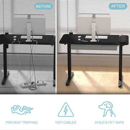 Standing Desk with Cable Management Tray, 55"x24" Electric Height Adjustable Sit Stand Desk, Memory Presets, Anti-Collision, Workstation for Home Office, Black Top Black Frame