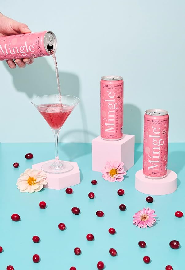 Mingle Mocktails Cranberry Cosmo, Premium Non-Alcoholic Drinks, Tangy and Sweet Pre-Mixed Drinks, Healthy Alternatives, Canned Mocktails, 12 fl. oz. Cans, Pack of 12