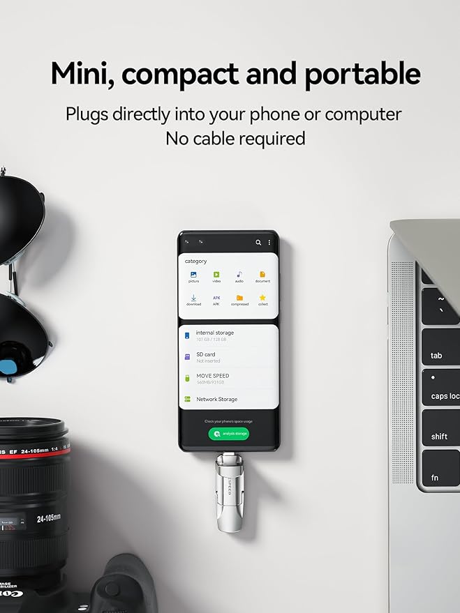 MOVE SPEED 256GB Solid State Flash Drive 400MB/s High Speed Type C + USB 3.2 Drive Dual Port, Thumb Drive Compatible with iPhone 15, 16 Series/Android Phone/MacBook/Audio/Smart TV(1 Pack)