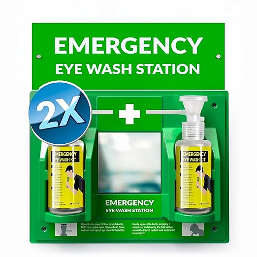 BPA Free Portable Eye Wash Station OSHA Compliant - Wall-Mounted First Aid Eye Wash Kit w/Mirror & 2X 16oz Empty Bottles - No Eye Wash Solution Included - Emergency Eyewash - Set of 2