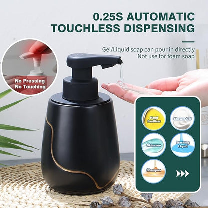 BosilunLife Automatic Soap Dispenser Bathroom - Liquid Hand Free Dispenser Smart Electric Lotion Soap Dispenser Touchless with Waterproof Pump Rechargeable Dish Soap Dispenser Ceramic Black
