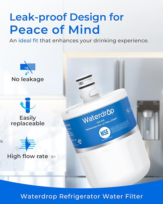 Waterdrop 5231JA2002A Refrigerator Water Filter, Replacement for LG® LT500P®, GEN11042FR-08, ADQ72910911, ADQ72910901, Kenmore 9890, 46-9890, LFX25974ST, 2 Pack (Package May Vary)
